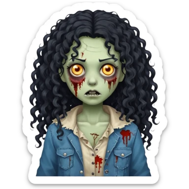 garota zumbi com cabelo cacheado longo oreto sticker