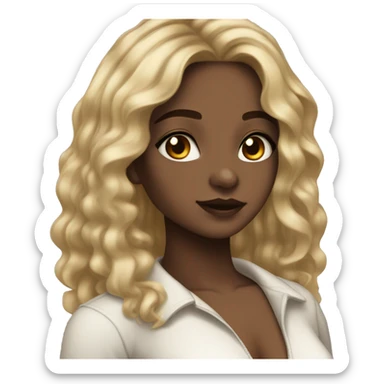 girl with light skin hazel eyes wavy black hair chest and up sticker