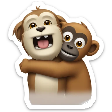 dog and monkey hug sticker