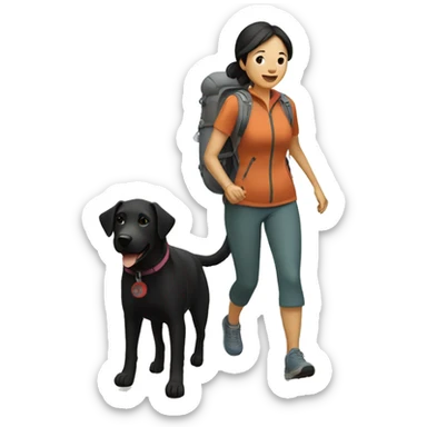 asian woman hiking with black lab dog sticker