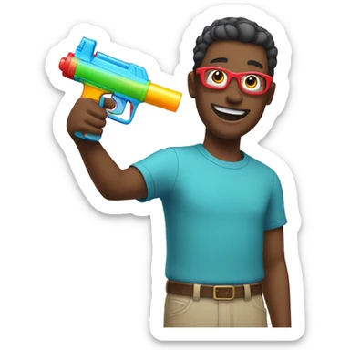 smiling with watergun sticker