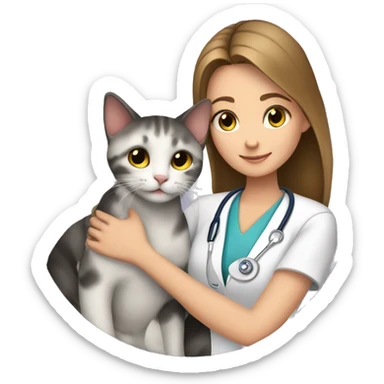 cat cuddles veterinarian girl sticker