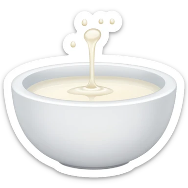 white bowl with simple white liquid inside, no gloss, no spoon, flat, simple, clear sticker