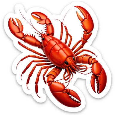 Cinematic bright red rock lobster, detailed hard shell, claws slightly open, freshly cooked, warm glowing tones, rich and indulgent. sticker