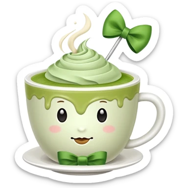 Matcha latte with a bow sticker