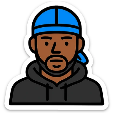 black man in a durag and black hoodie, color outline icon, bold lines, subtle shading sticker