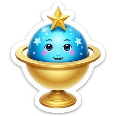 Uma esfera translúcida com reflexos roxos e azuis envolve uma estrela dourada brilhante no centro, criando um visual etéreo e futurista sticker