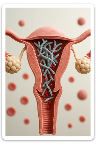 corpo umano anatomico con batteri come la candida nell'utero, sfondo neutro chiaro, iperrealistico 4k sticker