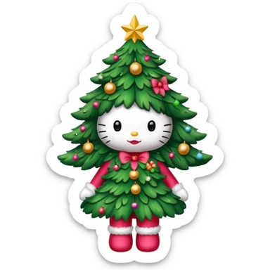 Hello kitty wearing a Christmas tree outfit sticker