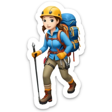 woman mountain climbing, female mountaineer with hiking gear sticker