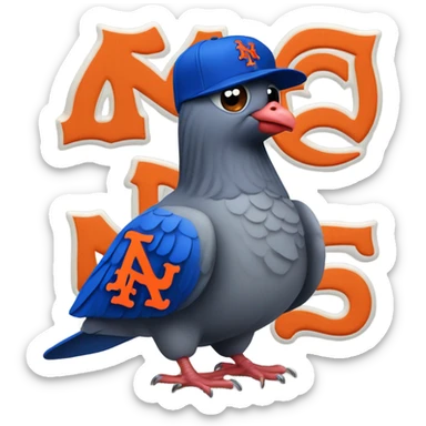 Pigeon with a New York Mets uniform sticker