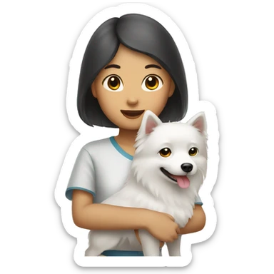 asian girl with Japanese spitz dog sticker