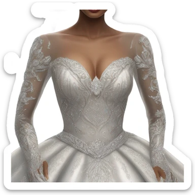 Hyper Realistic ornate ballgown long sleeve Wedding dress with diamanté on Russian bride with pale skin and green eyes and long black hair with veil hyper realistic  sticker