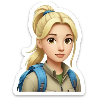 blonde girl with high pony tail hiking in the woods sticker