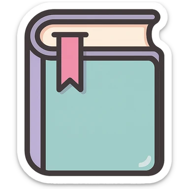 cute book with bookmark, icon-color-outlined style, soft rounded shapes, thin clean outlines, detailed shadows and highlights, pastel palette #98B5BC, #B5B3C1, #C9A3C9, #E4C0CA, #F7DCD1, #F7C0AA, modern Japanese pop art and sticker aesthetic, soft lighting, transparent background sticker