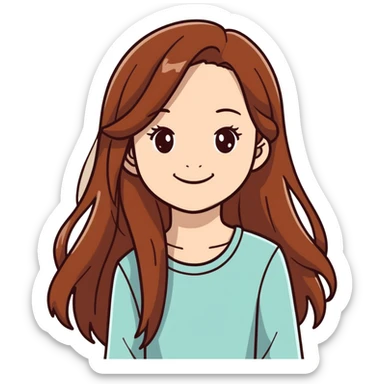  “A girl with long chestnut hair, brown eyes, and a smile.” sticker