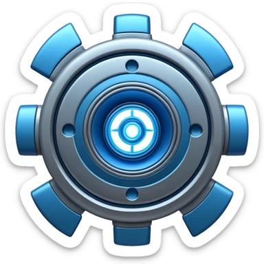 Powerful futuristic engine emoji, thick industrial metal body, rotating inner parts, glowing energy core. sticker