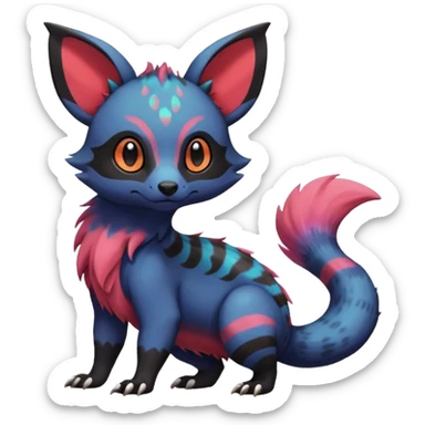 Rare exotic cute epic aesthetic colorful Salandit-Eevee-Civet-species-Fakemon-hybrid-creature, with markings, full body sticker
