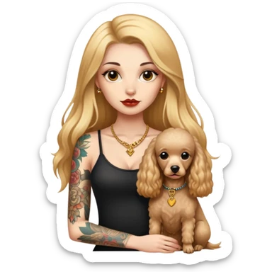 a  girl with glod  straight long hair and tattoos and 2 miniature poodles sticker