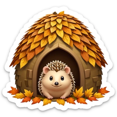 Hedgehog hut made of leaves sticker