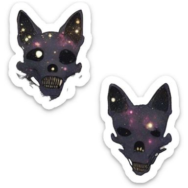 iridescent kintsugi fluffy zombie black brown gold dog fox head zombie skull skeleton gold mechanical nebula galaxy stars colorful flowers fairy lights vintage zombie sticker