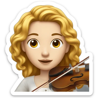 A female with white skin and with long wavy brown hair plays violin sticker