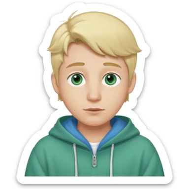 Haz un emoji con estas características: Hombre
Ojos Azules verdosos
Nariz bonita 
Labios medio gordos peor no mucho
Orejas bonitas
Rubio
Ropa Oversize sticker