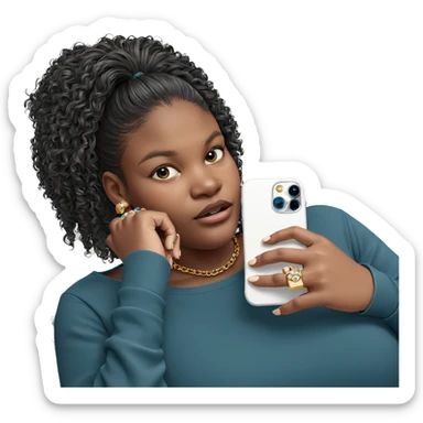 girl holding phone and jewelry sticker