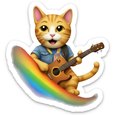 cat playing guitar on a rainbow sticker