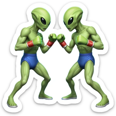 two alien fighters boxing, mid-punch action, motion blur effect, glowing energy impact, dramatic lighting, 3D cartoon, mobile game icon style, clean background, no text, no watermark
 sticker