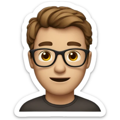 Create an emoji of a very enthousiastic guy with brown hair, a broader jaw line and glasses. crying sticker