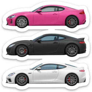 pink, black, and white expensive 3 cars sticker