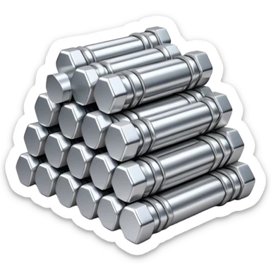 A bundle of uranium fuel rods used in a nuclear reactor, with a metallic silver or gray structure and cylindrical rods, arranged in a hexagonal grid, realistic and industrial style, no green color, only metallic shades. sticker