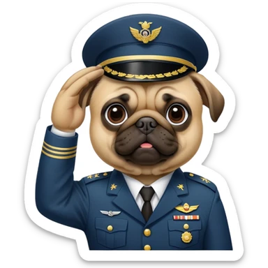 pug saluting in a military outfit  sticker