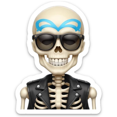 cool skeleton smiling like a rockstar with suntglases sticker