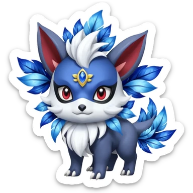 Floral Feathery Ball-Masked Absol-Shinx-Nidorina-Amaura-Alolan-Vulpix-Dialga-fusion adorned with Sapphire jewelries sticker