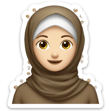 white girl wearing brown hijab with warm smile sticker