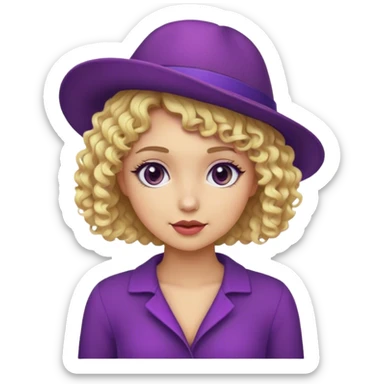 Blonde girl with short curly hair en purpule hat sticker