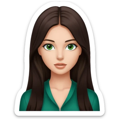 victoria’s secret model with long dark brown straight hair, dark green eyes  sticker