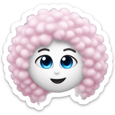 White gumy with fluffy hair and blue eyes sending pink heart from a kiss sticker