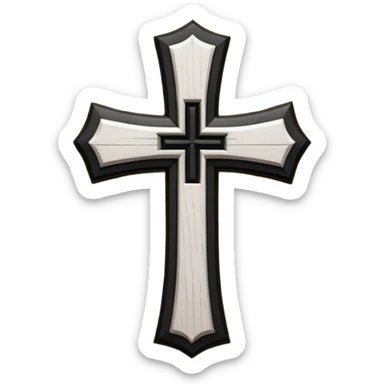 a black and white detailed cross sticker