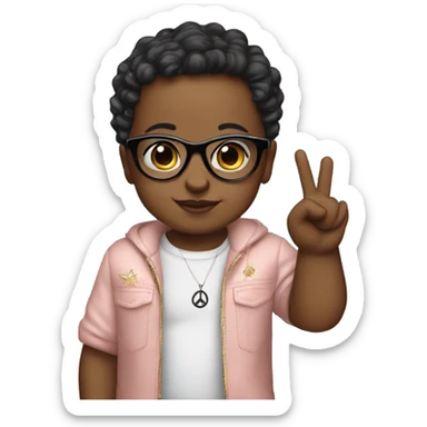 Baby with glam outfit and glasses doing the peace sign with hands sticker