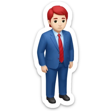 CHANGE TO SHOW THE FULL BODY, FROM AN ISOMETRIC OVERHEAD ANGLE, WITH MUCH PUFFIER HAIR (IN HIS DISTRICTIVE STYLE), WITH A LARGE, BLOATED STOMACH, WEARING A BLUE SUIT AND RED TIE, TURNED SLIGHTLY TO THE SIDE, IN THE STYLE OF ISOMETRIC FIGURES. sticker