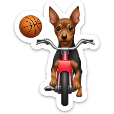 a caramel color pinscher basketball player dog driving a moto sticker