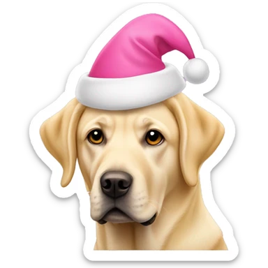 Yellow Labrador wearing a pink Santa hat sticker