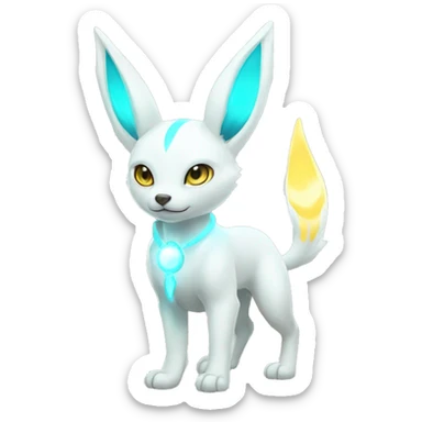 Shiny White Angelic Electric Albino Umbreon. cyan eyes and cyan markings. Golden Anubis-rings. full body sticker