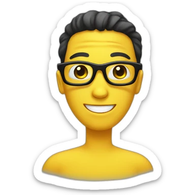 Yellow circle head With a cheerful expression with black eyes black glasses Hair on the head sticker