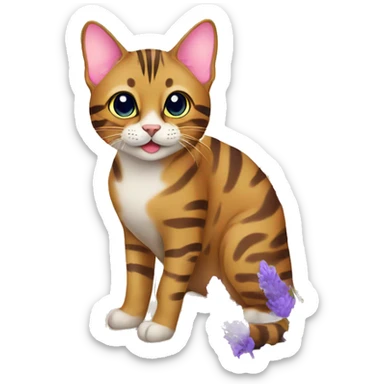 A Bengal cat in a field of lavender sticker