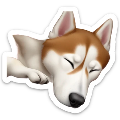Red and white Siberian husky sleeping on dog bed sticker