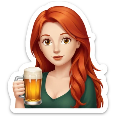 Woman with long red hair drinking a beer sticker